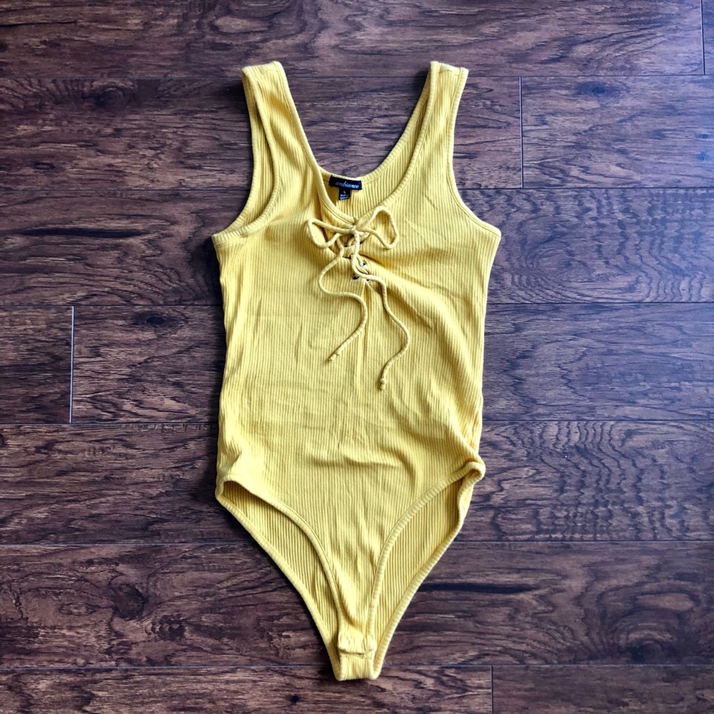 Mustard Yellow Lace-Up Bodysuit